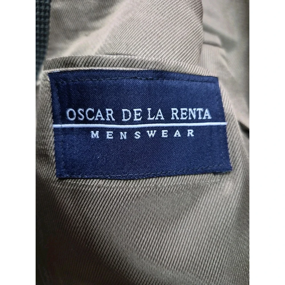 Oscar De La Renta 42R Olive Black Wool Blazer 3 Button Sport Coat Mens